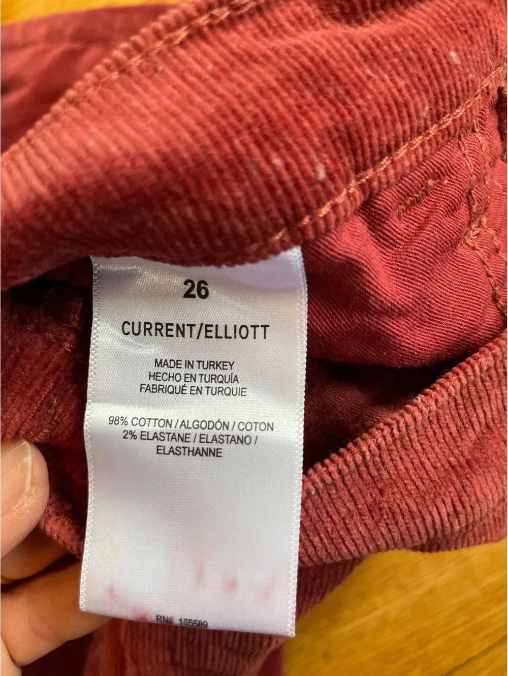 Current Elliott C/E Burnt Burgundy Corduroy Flare Pants Women's 26 Stretch